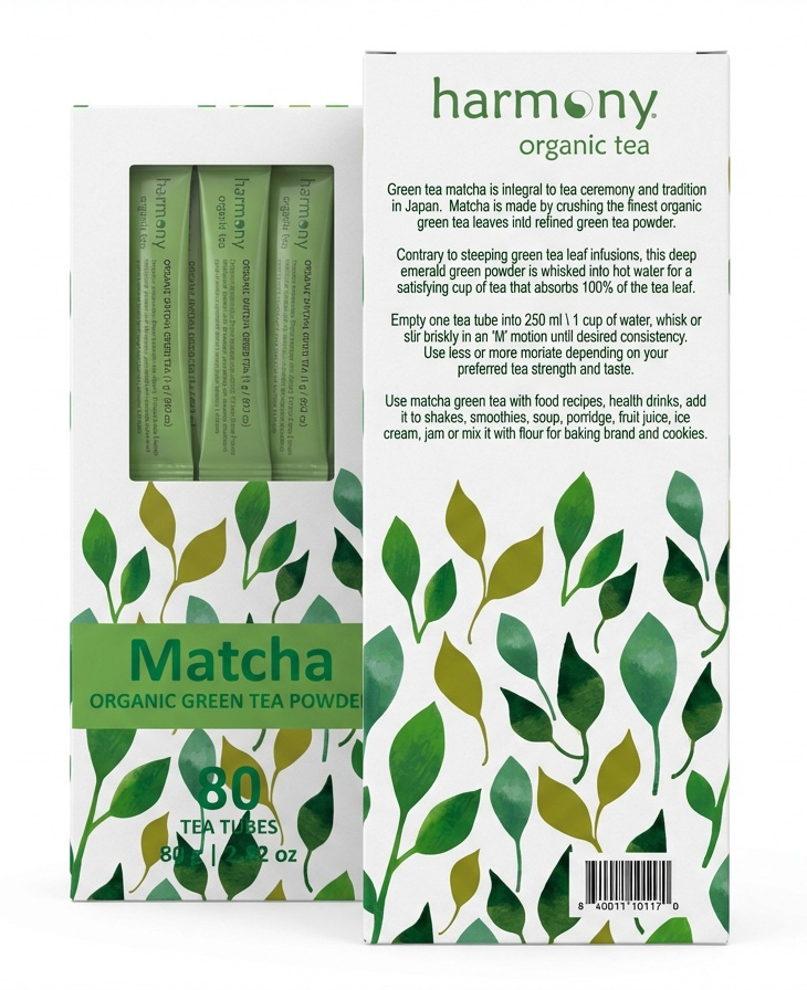 Harmony - ORGANIC MATCHA GREEN TEA - 160 tubes - 2 PACK